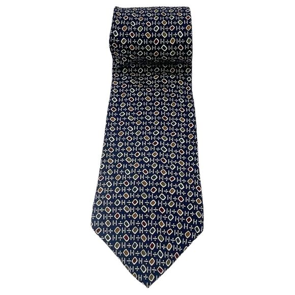 Liberty of London Silk Necktie Navy Blue Mid-Century Modern Print Classic Tie - Picture 5 of 13